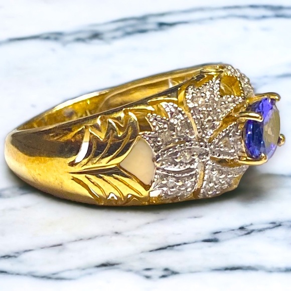 STUNNING 14K Gold Diamond Oval TANZANITE and Diamond Statement Ring Size 6! - Picture 5 of 16